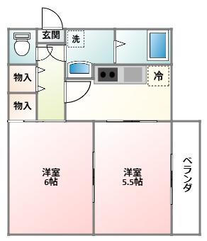 ロイヤルメゾン甲東園VIII(2DK/1階)の間取り写真