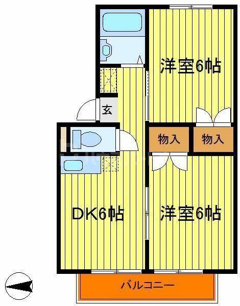 セジュール名都借(2DK/2階)の間取り写真