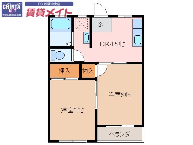 ユーミンハイツ春日町(2DK/2階)の間取り写真
