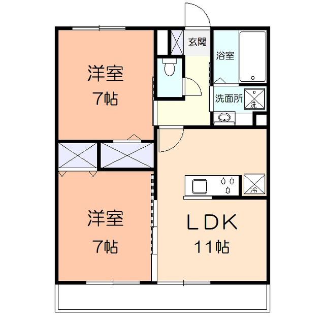 プリムローズ(2LDK/1階)の間取り写真