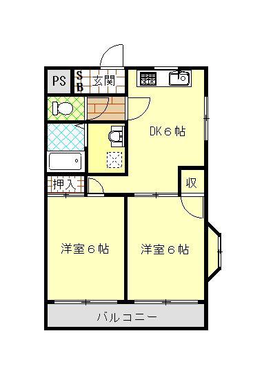 フェニックスK(2DK/2階)の間取り写真