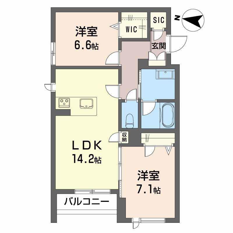 モンジュ広沢(2LDK/2階)の間取り写真