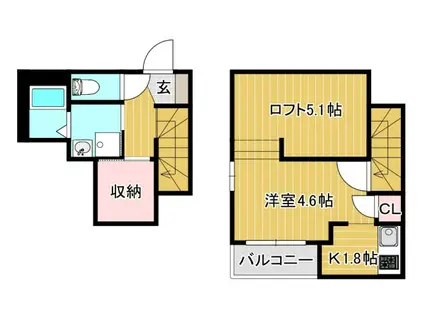 M.S FELIZ須屋(1K/1階)の間取り写真
