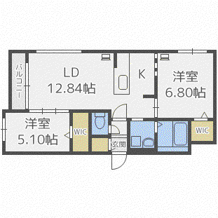 ヴィアラ山の手77(2LDK/2階)の間取り写真