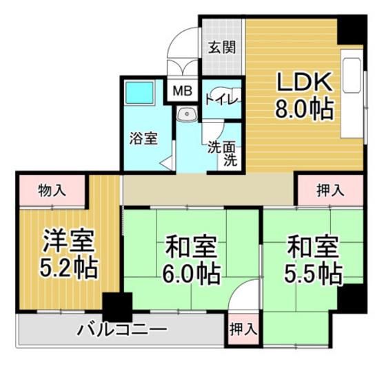 第2吉岡ビル(3LDK/5階)の間取り写真