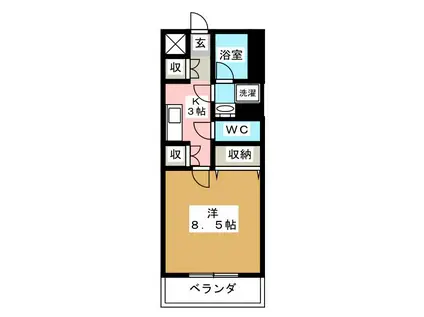 鶴見東フーガ(1K/9階)の間取り写真