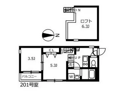 ハーモニーテラス呼続(2SK/2階)の間取り写真