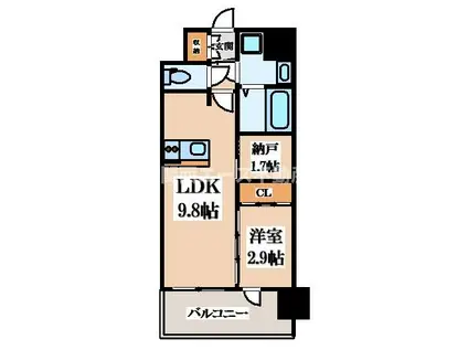 EST ONE HIGASHIOSAKAII(1SLDK/13階)の間取り写真