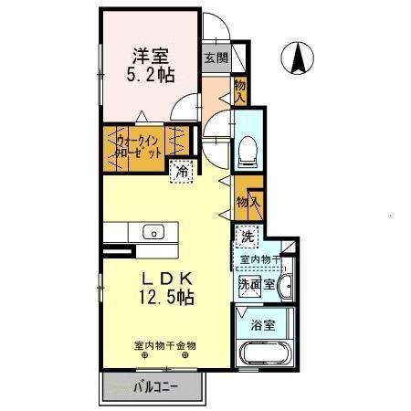 ウエスト ボヌール(1LDK/1階)の間取り写真