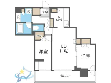 ライオンズタワー札幌(2LDK/16階)の間取り写真