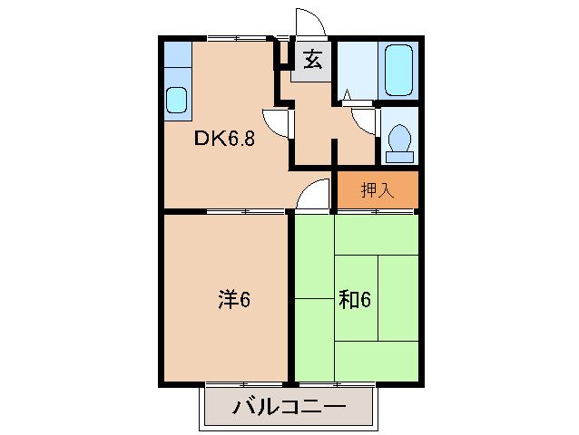 グリーンフル六十谷II(2DK/2階)の間取り写真