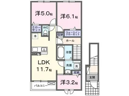 ル・プレジール B(3LDK/2階)の間取り写真