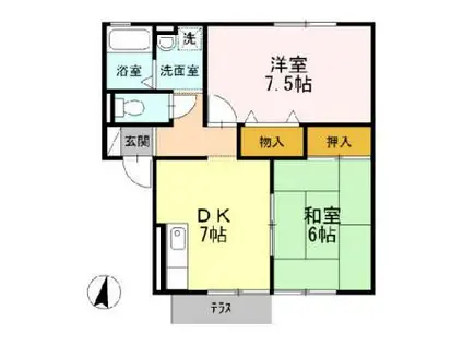 エバーグリーン南山 B棟(2DK/1階)の間取り写真