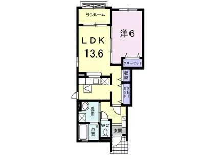 ヴェルデュールII(1LDK/1階)の間取り写真