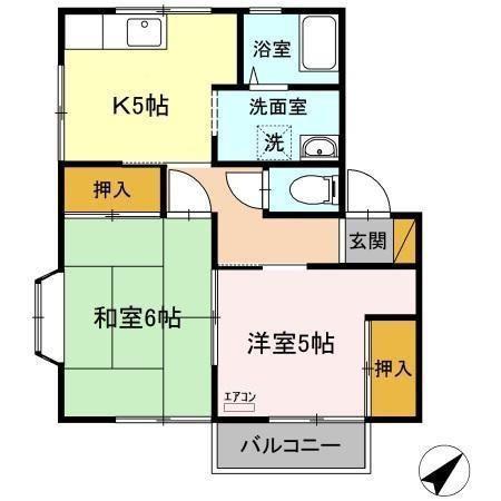 サウスコーポ B棟(2K/2階)の間取り写真