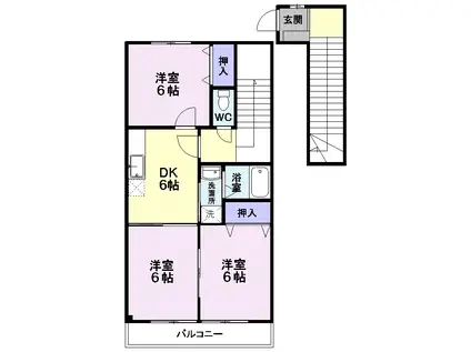 南小畑1丁目店舗付アパートA(3DK/2階)の間取り写真