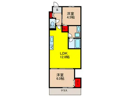 CHEZ・MOI茨木市郡山(2LDK/1階)の間取り写真