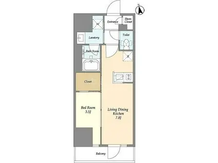 グランカーサ船堀I(1DK/13階)の間取り写真