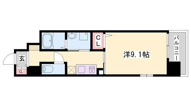 クレール姫路(1K/1階)の間取り写真