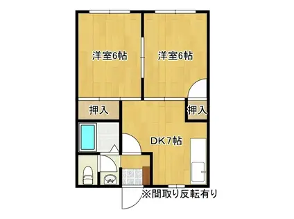 ヴィレッタ東須恵(2DK/1階)の間取り写真