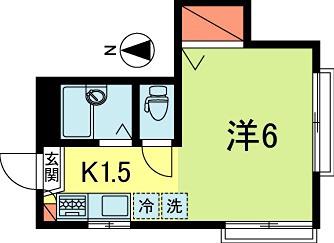 若葉ハイム(1K/2階)の間取り写真