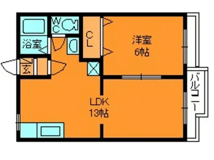 アーバン西大和6号(1LDK/2階)の間取り写真