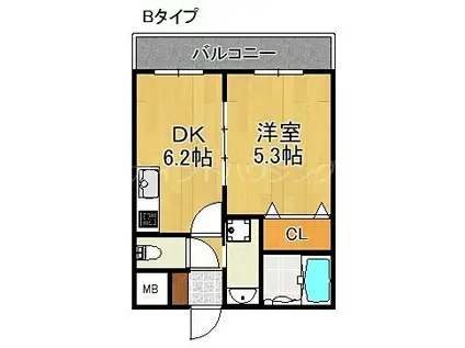 シーガルマンション(1DK/3階)の間取り写真