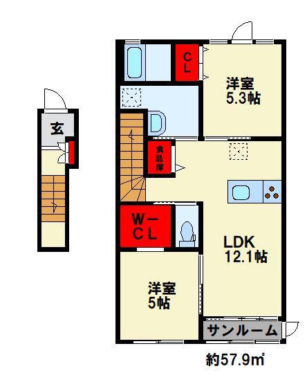 プランドール ユー(2LDK/2階)の間取り写真