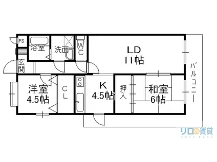 ルミエール花屋敷(2LDK/3階)の間取り写真