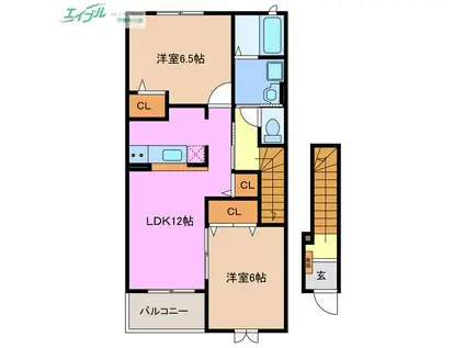 パストラーレ涼B棟(2LDK/2階)の間取り写真