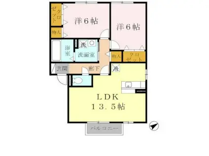 グランモア航 A棟(2LDK/2階)の間取り写真