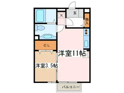 ロビイプライズB棟(1LDK/2階)の間取り写真