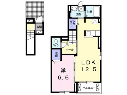 プラシードII(1LDK/2階)の間取り写真