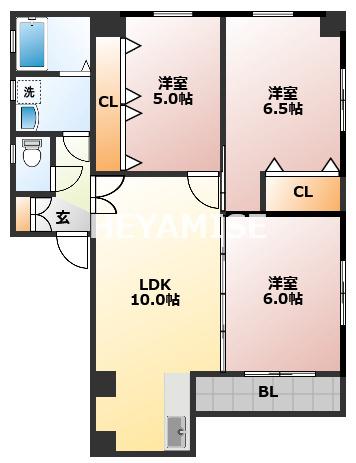 七福マンション八幡町(3LDK/4階)の間取り写真