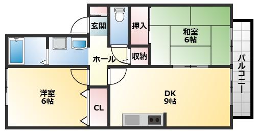 RIHITO八尾B棟(2DK/2階)の間取り写真