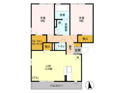 ラ・テール・ドゥー(2LDK/1階)の間取り写真