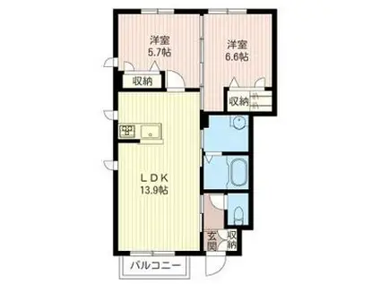 ファルファーラA(2LDK/1階)の間取り写真