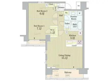 PRIME URBAN 東中野 COURT(2LDK/1階)の間取り写真