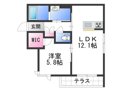 ベレオ昭和通(1LDK/1階)の間取り写真