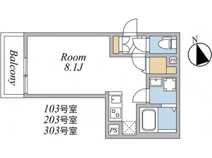 ウィンドテラス四つ木(ワンルーム/3階)の間取り写真
