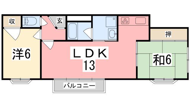 スクエアメゾン姫路城前(2LDK/1階)の間取り写真