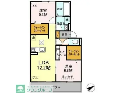 つくばエクスプレス 流山おおたかの森駅 徒歩11分 3階建 築5年(2LDK/1階)の間取り写真