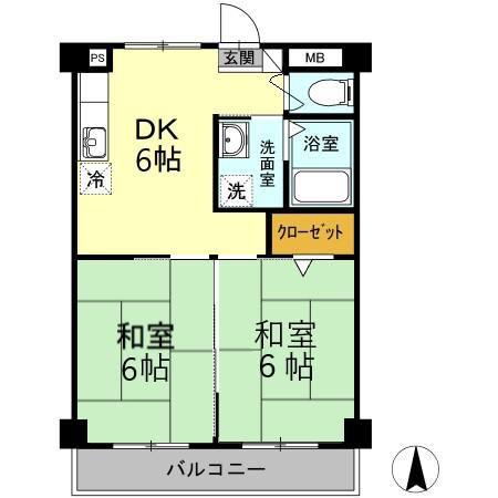 パークサイドスズキ(2DK/3階)の間取り写真