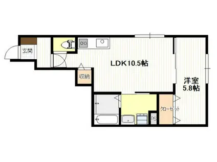 新町2丁目アパート(1LDK/1階)の間取り写真