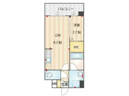 ヴィラージュ博多駅南(1LDK/9階)の間取り写真