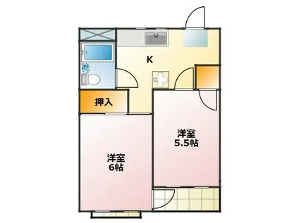 ハイコーポ谷野(2K/2階)の間取り写真