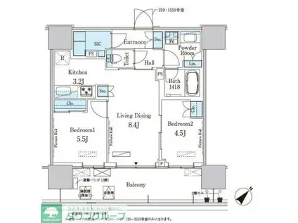 HARUMI FLAG PORT VILLAGE B棟(2LDK/13階)の間取り写真