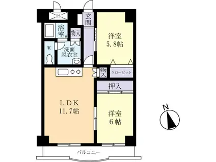ルヴィオI(2LDK/1階)の間取り写真