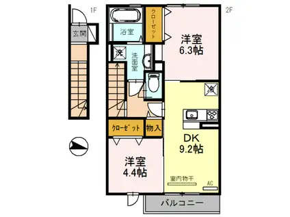 エクレール福井(2LDK/2階)の間取り写真