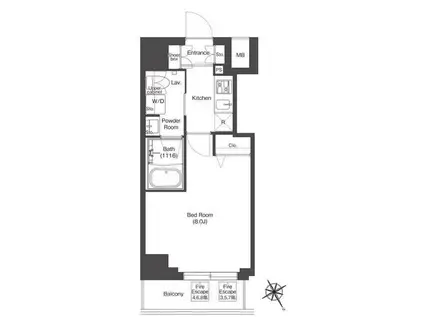 コンフォリア門前仲町サウス(1K/7階)の間取り写真